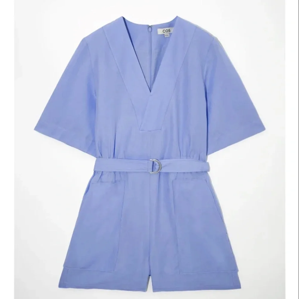 COS Blue V-Neck Belted Playsuit Romper Size 2